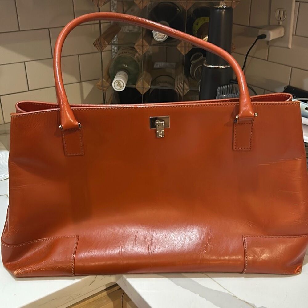 Lambertson Truex made in Italy orange large leather handbag